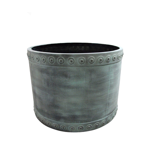 Large round traditional garden planter in faux lead Cromwell design