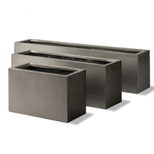 Load image into Gallery viewer, Geo window box planters. Modern square window boxes in a faux lead finish.
