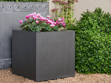 Load image into Gallery viewer, Dark grey textured faux lead effect modern Geo Square garden planters, made in the UK from lightweight fibreglass