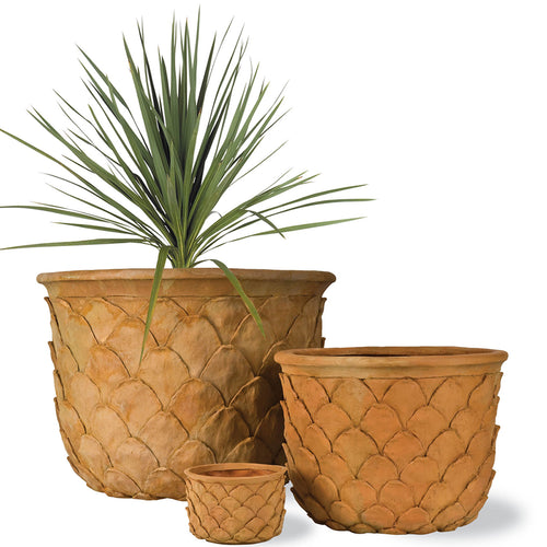 Terracotta Pineapple style planters. Decorative Terracotta Palm Pots.