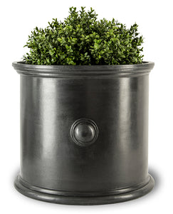Traditional round faux lead garden planter. Made in the UK.  Perfect for London town houses and period homes.